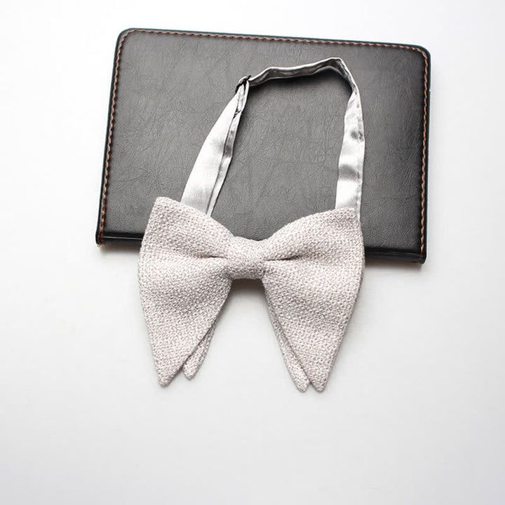 Men's Weave Linen Cotton Oversized Pointed Bow Tie - WhiteSmoke - image 3