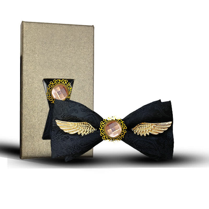 Men's Golden Wings Gemstone Suit Bow Tie - Style #2 - Black - image 3