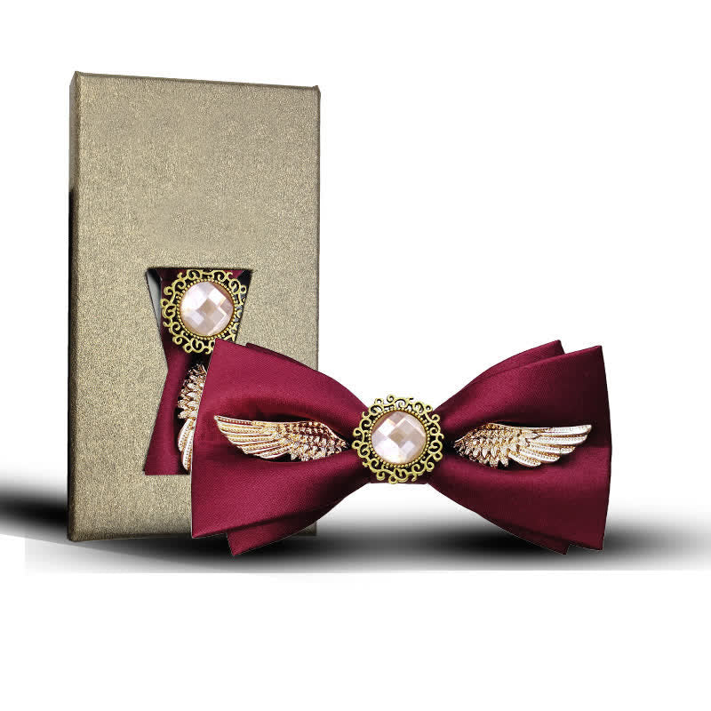 Men's Golden Wings Gemstone Suit Bow Tie - Style #1 - Burgundy - image 7