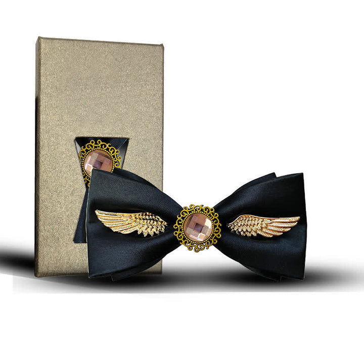 Men's Golden Wings Gemstone Suit Bow Tie - Style #1 - Black - image 2