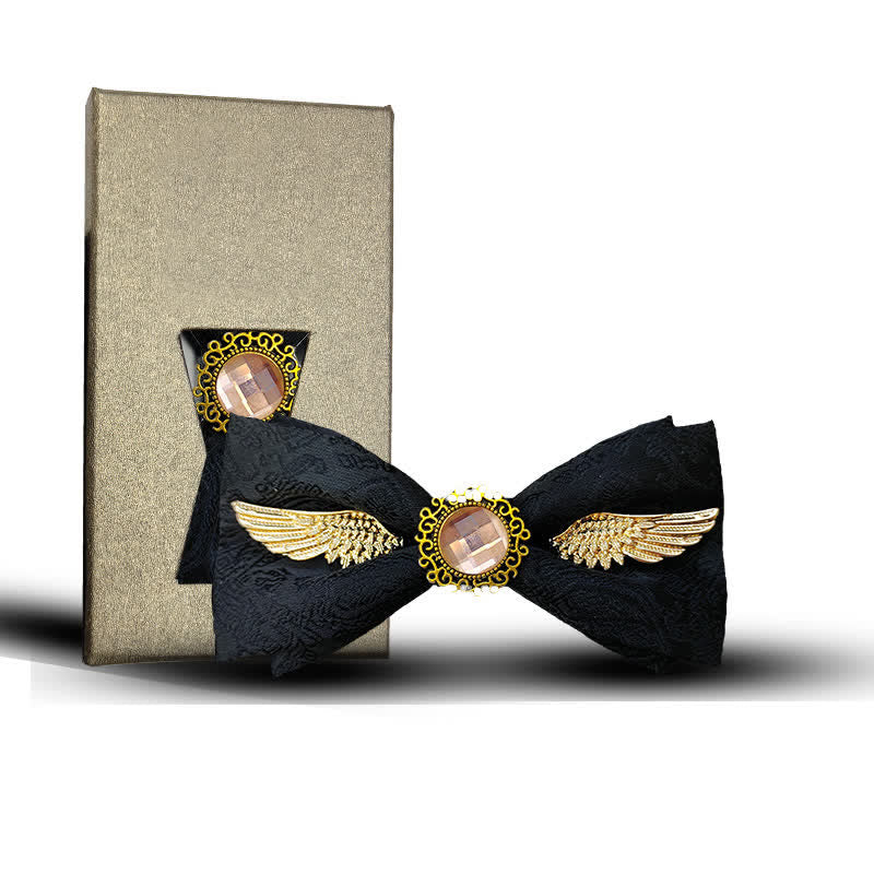 Men's Golden Wings Gemstone Suit Bow Tie - Style #2 - Black - image 3