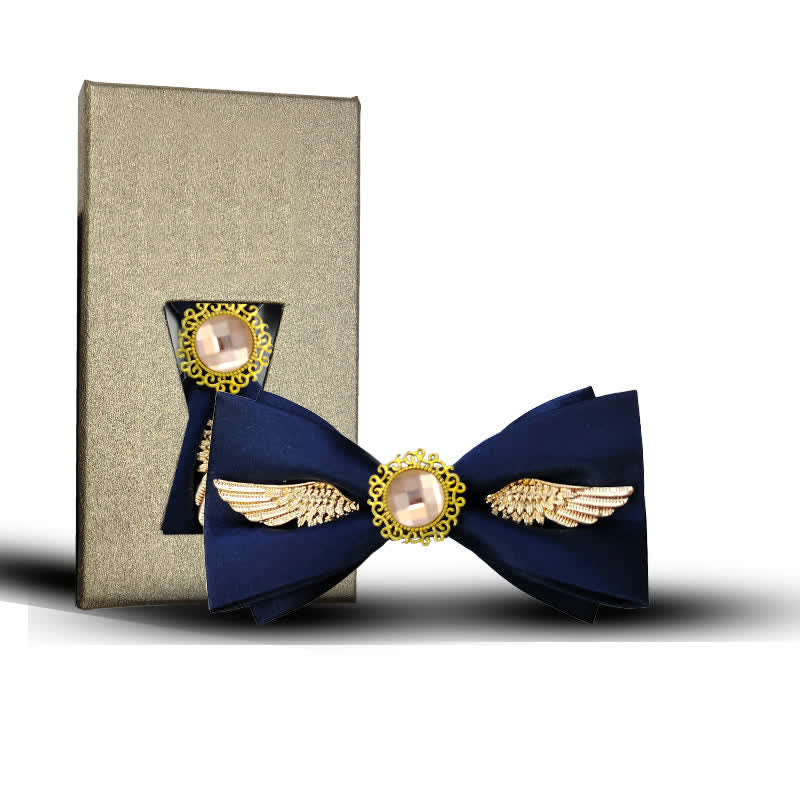 Men's Golden Wings Gemstone Suit Bow Tie - Style #1 - Navy - image 9