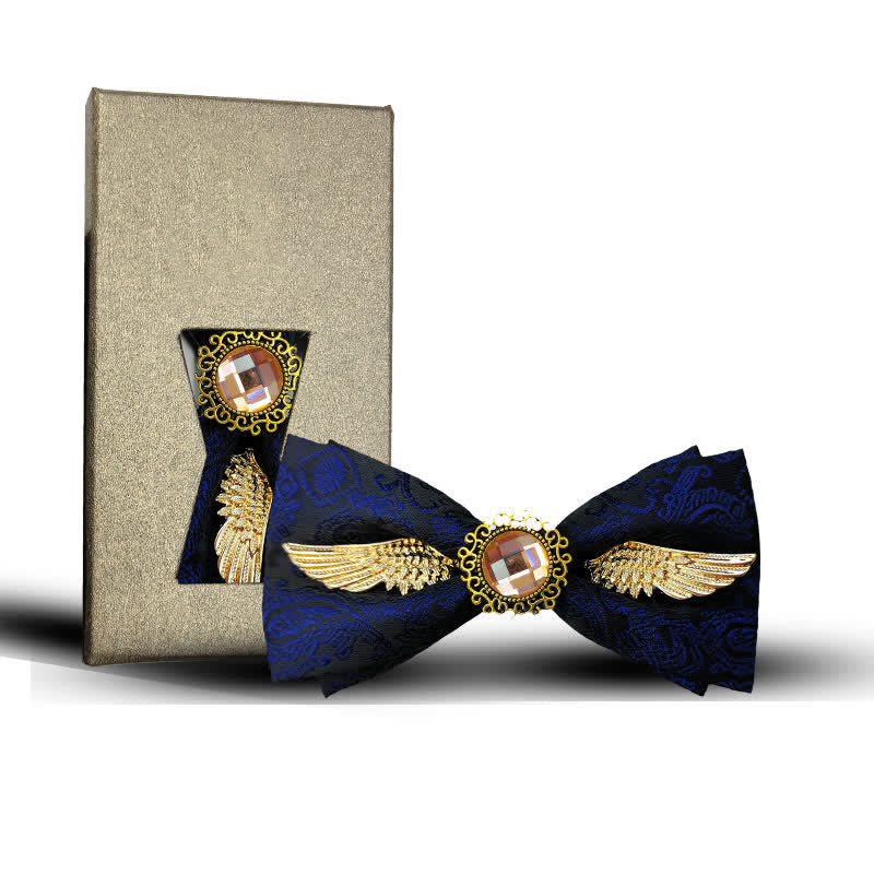 Men's Golden Wings Gemstone Suit Bow Tie - Style #2 - Navy - image 10