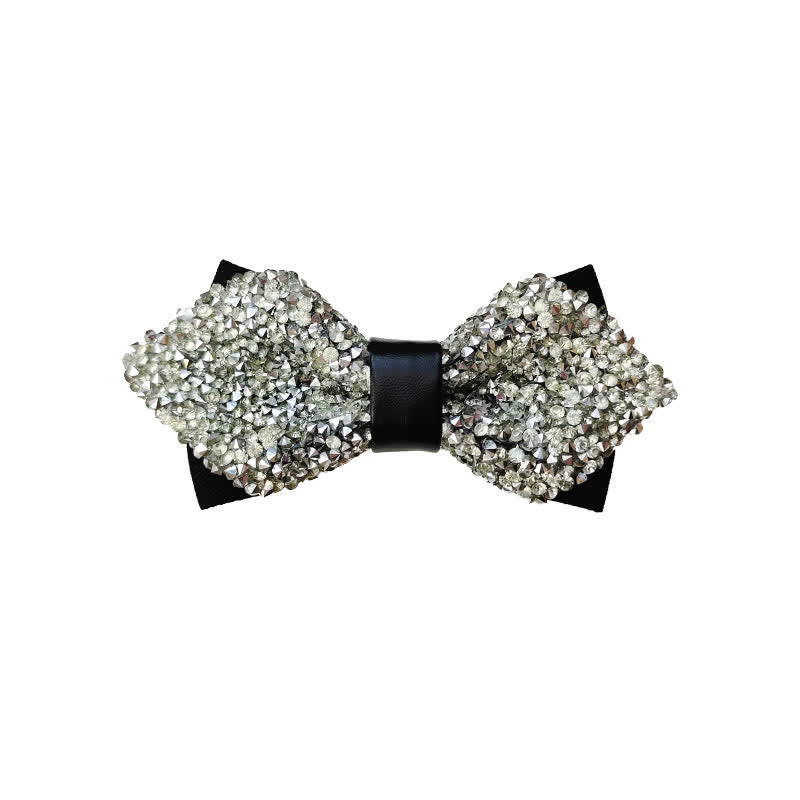 Men's Glitter Rhinestone Double Layer Pointy Bow Tie - Silver - image 9