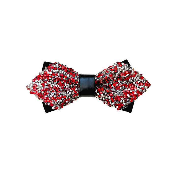 Men's Glitter Rhinestone Double Layer Pointy Bow Tie - Red & Silver - image 10