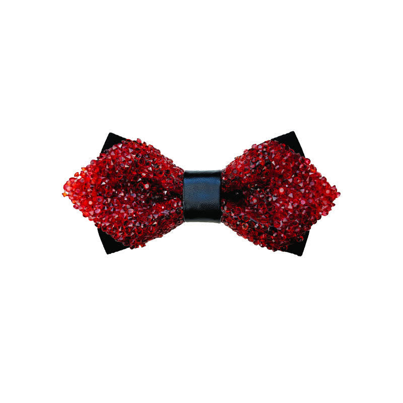 Men's Glitter Rhinestone Double Layer Pointy Bow Tie - Red - image 1