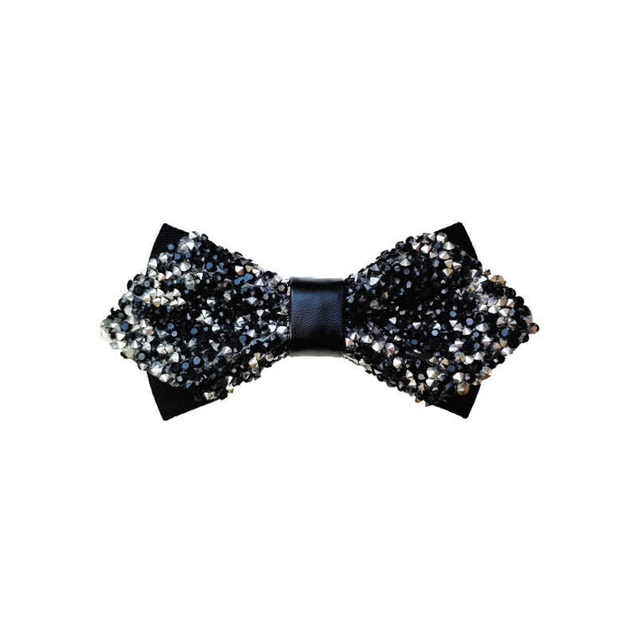 Men's Glitter Rhinestone Double Layer Pointy Bow Tie - Black & Silver - image 8