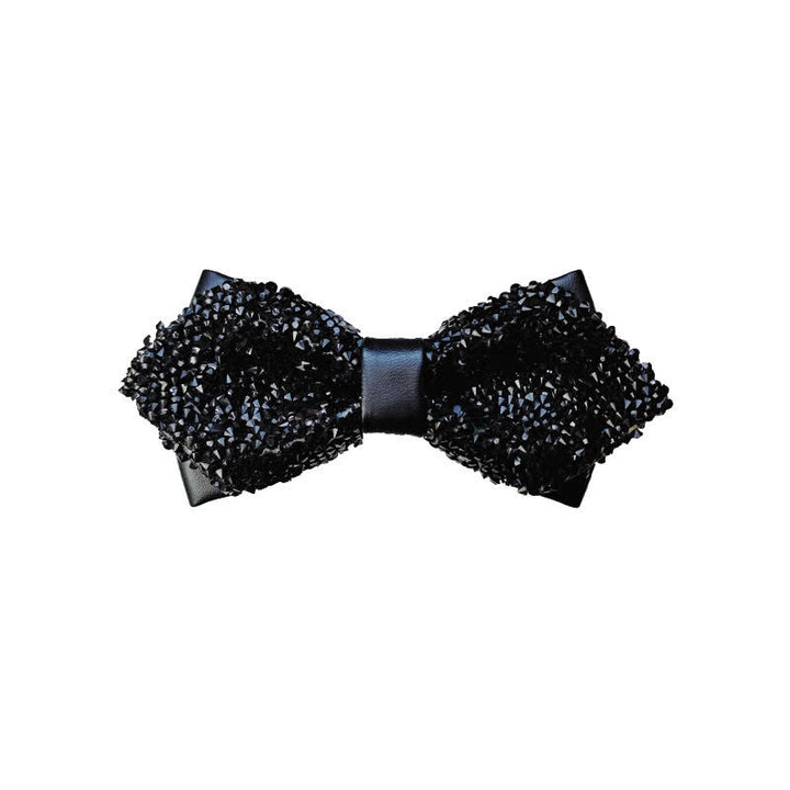 Men's Glitter Rhinestone Double Layer Pointy Bow Tie - Black - image 4