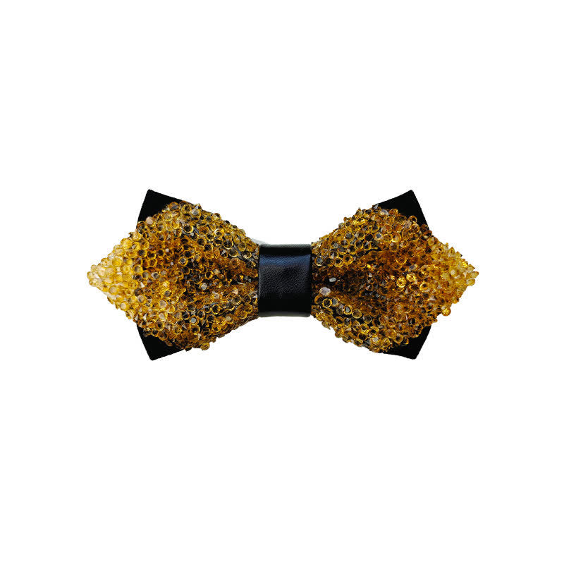 Men's Glitter Rhinestone Double Layer Pointy Bow Tie - Gold - image 5