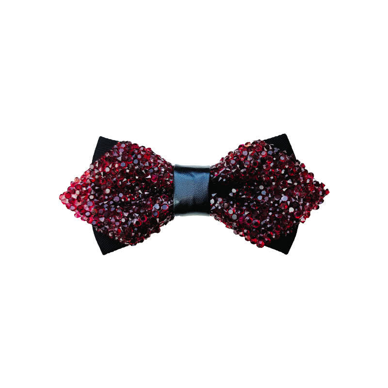 Men's Glitter Rhinestone Double Layer Pointy Bow Tie - Burgundy - image 3