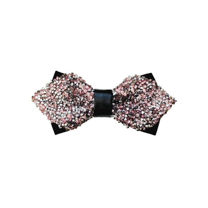 Men's Glitter Rhinestone Double Layer Pointy Bow Tie - Pink & Silver - image 11