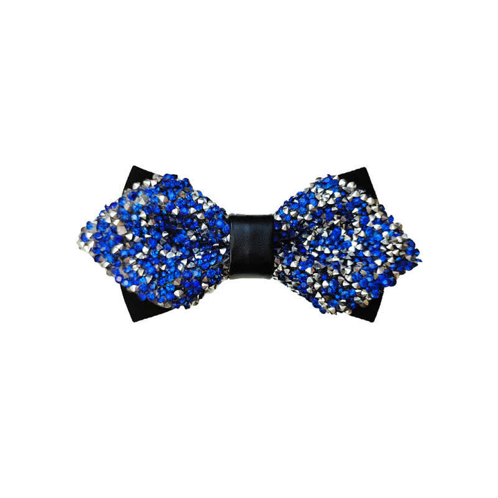 Men's Glitter Rhinestone Double Layer Pointy Bow Tie - Blue & Silver - image 12