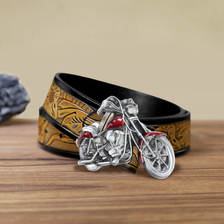 Men's DIY Cool Motorcycle Buckle Leather Belt - Red - SandyBrown Belt (40) - image 8