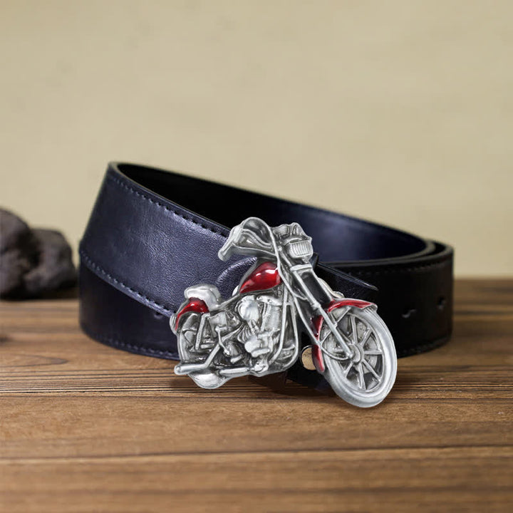 Men's DIY Cool Motorcycle Buckle Leather Belt - Red - Black PU Belt (40) - image 3