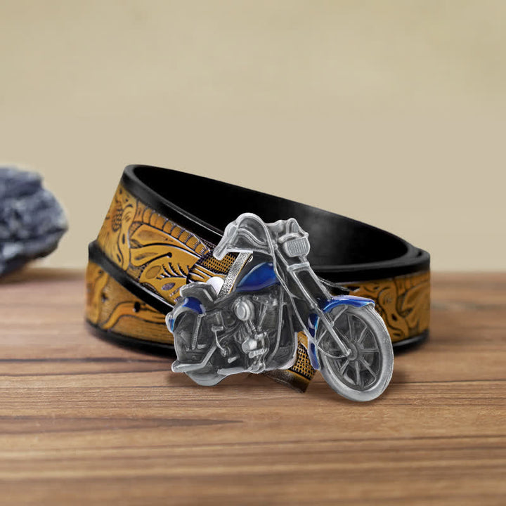 Men's DIY Cool Motorcycle Buckle Leather Belt - Blue - SandyBrown Belt (40) - image 16