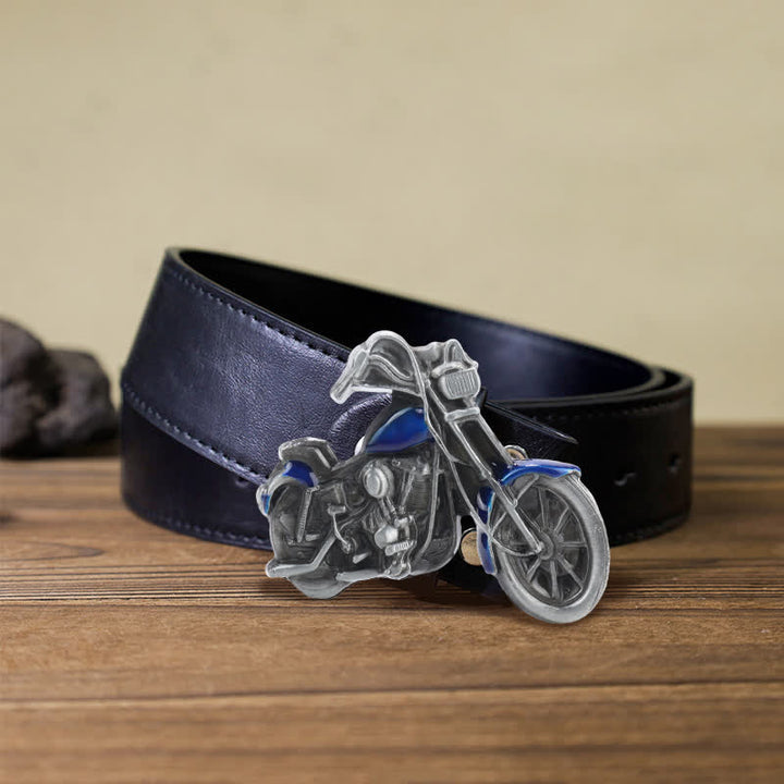Men's DIY Cool Motorcycle Buckle Leather Belt - Blue - Black PU Belt (40) - image 11