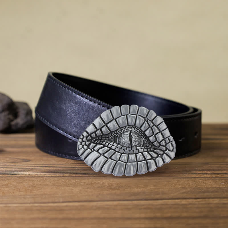 Men's DIY Watcher Alligator Eye Buckle Leather Belt - Alligator Eye - Black PU Belt (40) - image 4