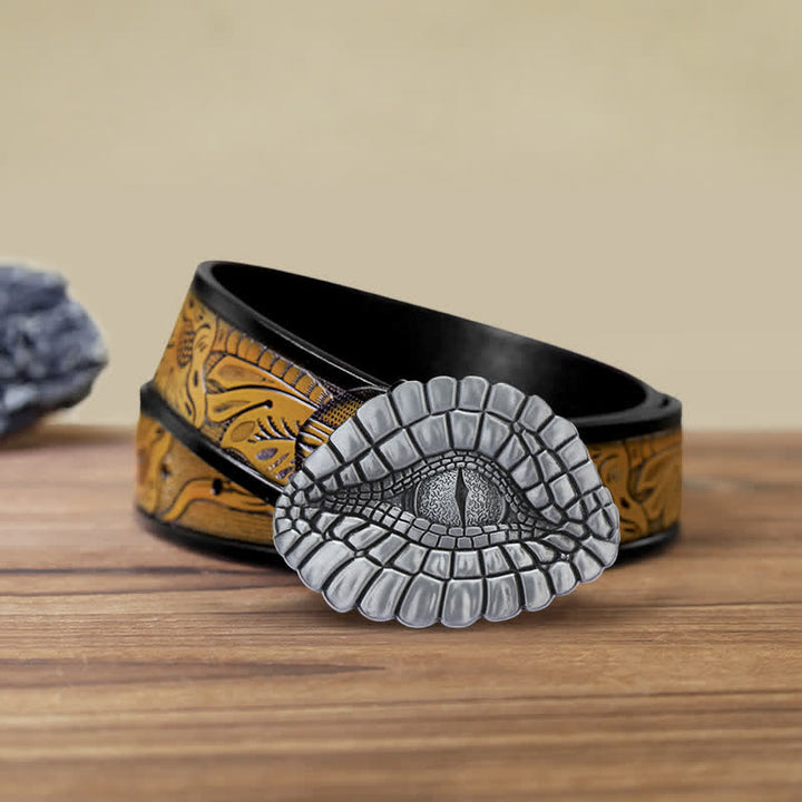 Men's DIY Watcher Alligator Eye Buckle Leather Belt - Alligator Eye - SandyBrown Belt (40) - image 9