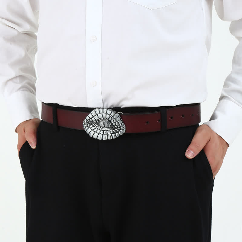 Men's DIY Watcher Alligator Eye Buckle Leather Belt - image 2