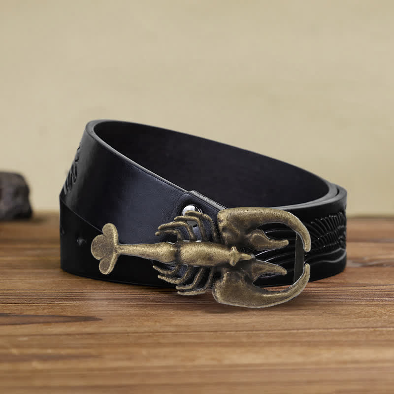 Men's DIY Animal Mini Scorpion Buckle Leather Belt - Scorpion - Black Embossed Eagle Belt (38) - image 5