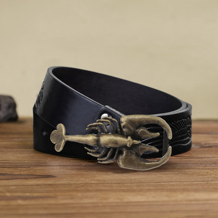 Men's DIY Animal Mini Scorpion Buckle Leather Belt - Scorpion - Black Embossed Eagle Belt (38) - image 5