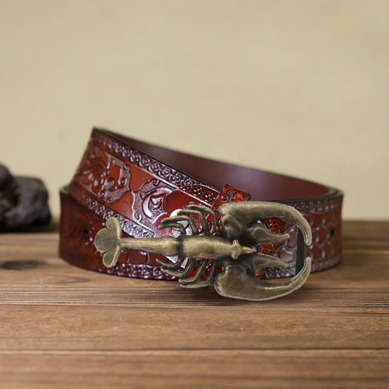 Men's DIY Animal Mini Scorpion Buckle Leather Belt - Scorpion - Brown Carved Belt (40) - image 8