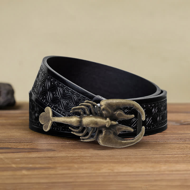 Men's DIY Animal Mini Scorpion Buckle Leather Belt - Scorpion - Black Embossed Weave Belt (38) - image 6