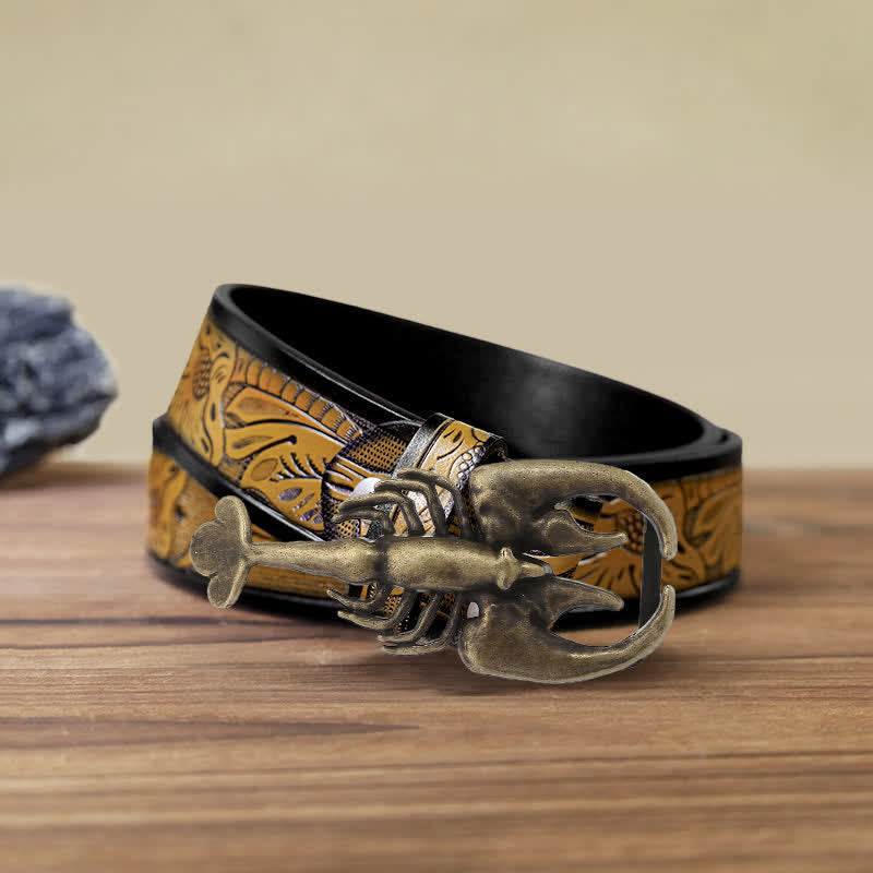 Men's DIY Animal Mini Scorpion Buckle Leather Belt - Scorpion - SandyBrown Belt (40) - image 9