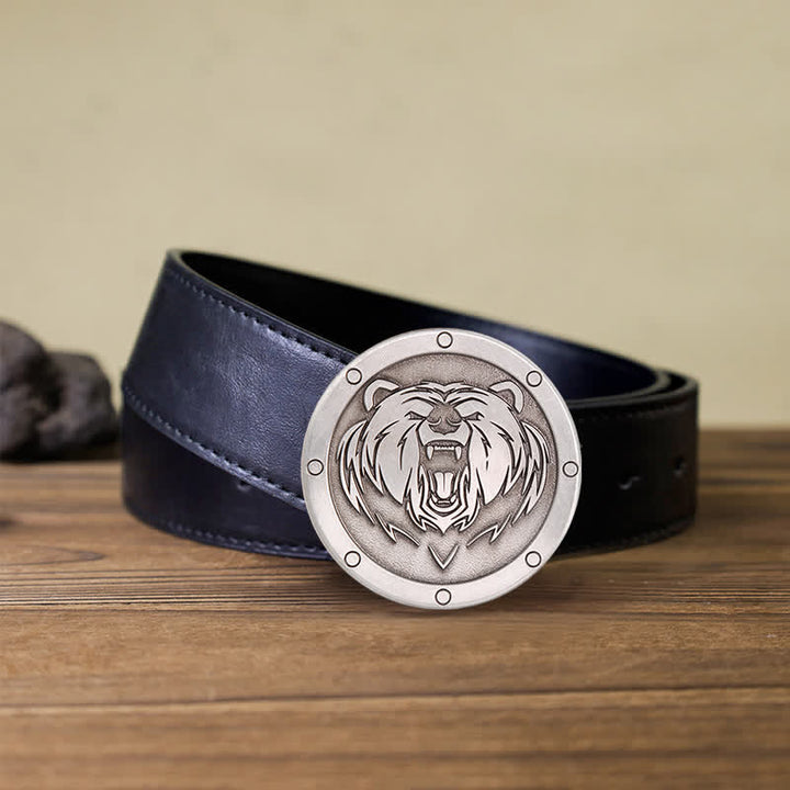 Men's DIY Round Punk Tiger Head Buckle Leather Belt - Tiger Head - Black PU Belt (40) - image 3
