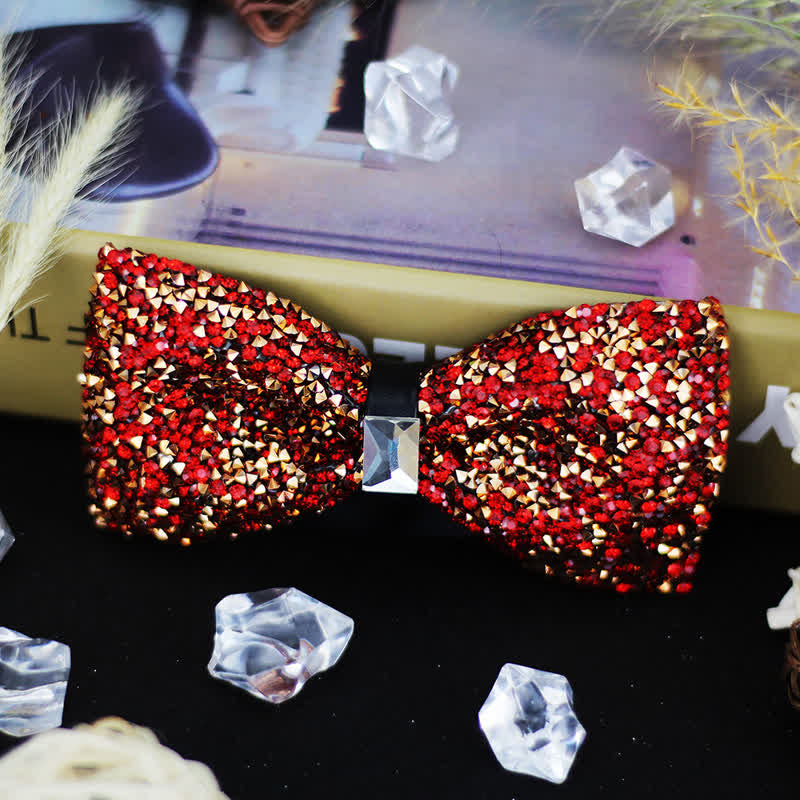 Men's Luxury Beaded Crystal Rhinestone Bow Tie - Red - image 1