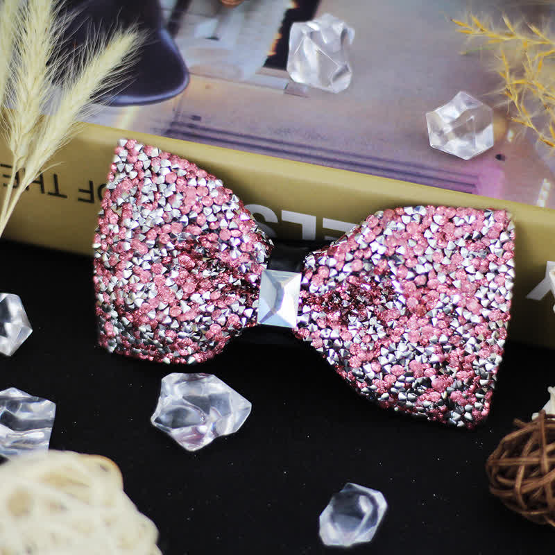 Men's Luxury Beaded Crystal Rhinestone Bow Tie - Pink - image 3