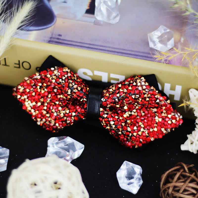 Men's Sparkle Rhinestone Double Layered Pointy Bow Tie - Red - image 1