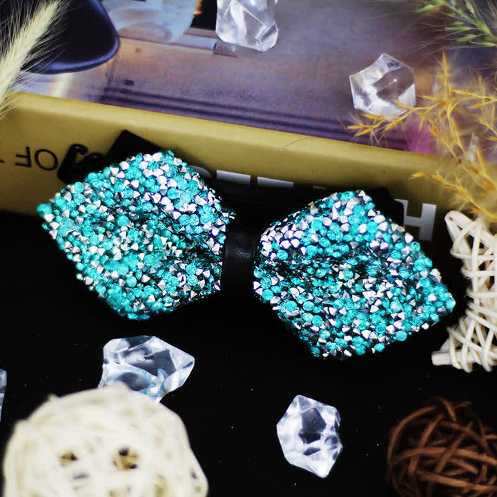 Men's Sparkle Rhinestone Double Layered Pointy Bow Tie - Aqua - image 2