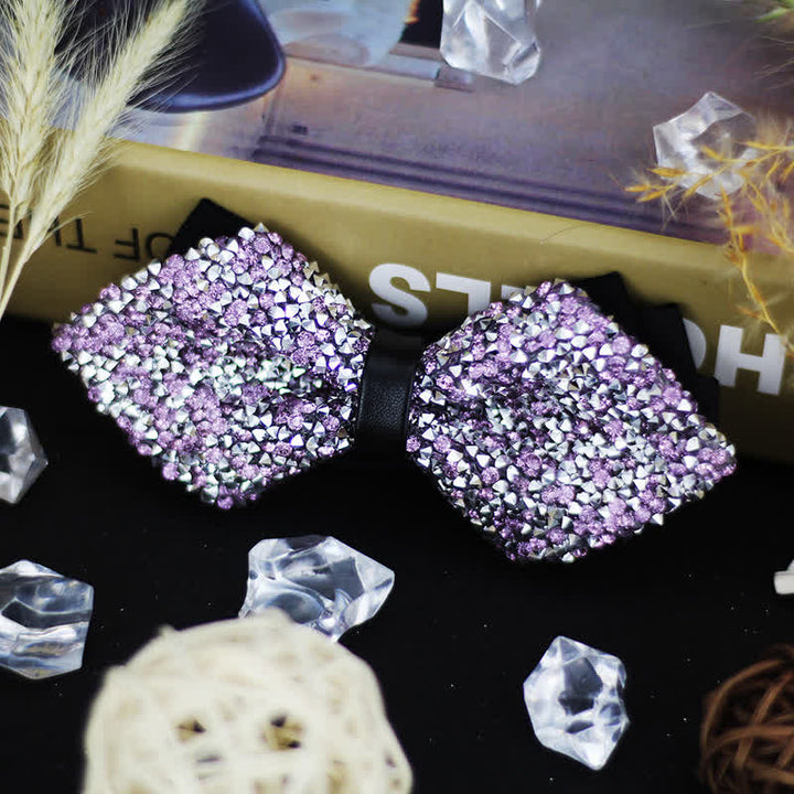 Men's Sparkle Rhinestone Double Layered Pointy Bow Tie - Violet - image 0