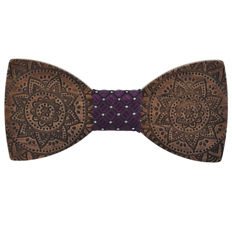 Men's Engraving Luxury Flower Wooden Bow Tie - Purple - image 7