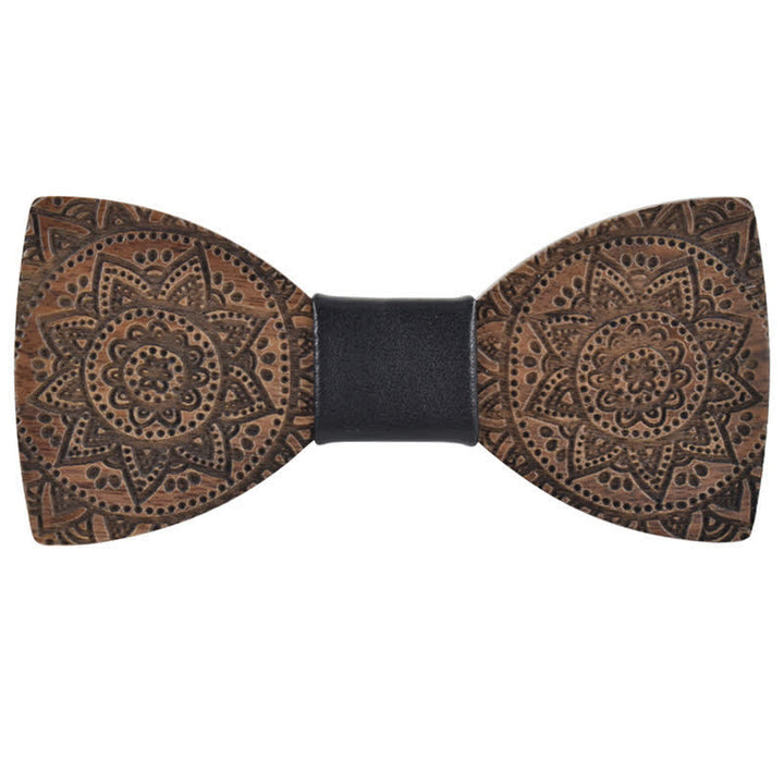 Men's Engraving Luxury Flower Wooden Bow Tie - Black - image 0