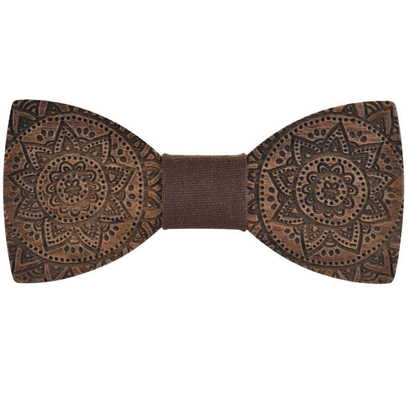 Men's Engraving Luxury Flower Wooden Bow Tie - Brown - image 10