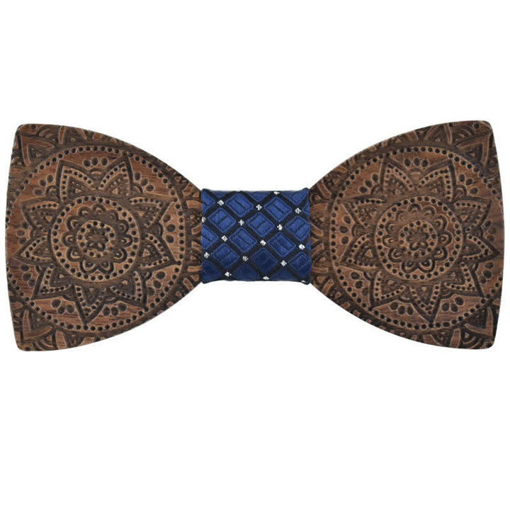 Men's Engraving Luxury Flower Wooden Bow Tie - Navy - image 9