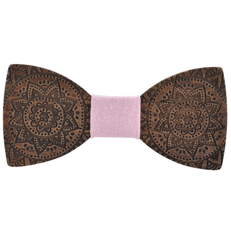 Men's Engraving Luxury Flower Wooden Bow Tie - Pink - image 12