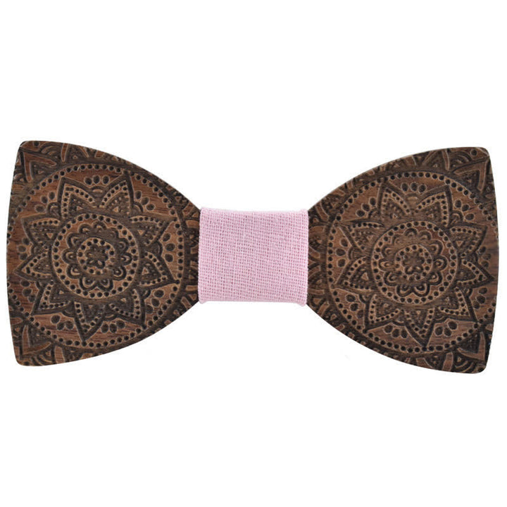 Men's Engraving Luxury Flower Wooden Bow Tie - Pink - image 12