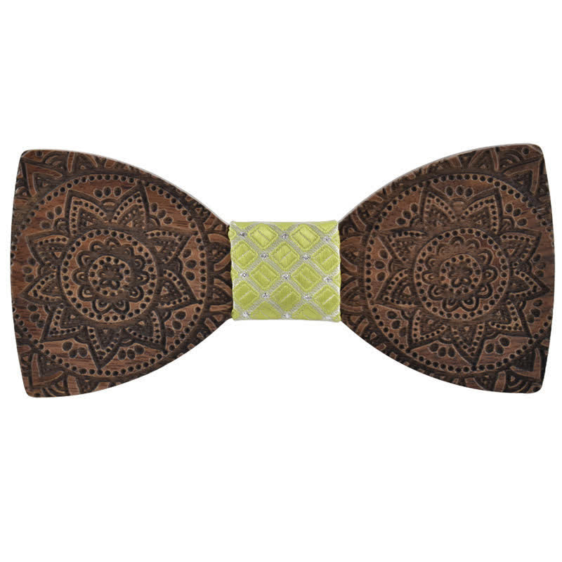 Men's Engraving Luxury Flower Wooden Bow Tie - Yellow - image 8