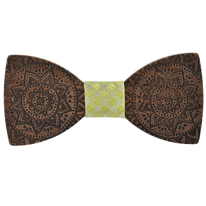 Men's Engraving Luxury Flower Wooden Bow Tie - Yellow - image 8