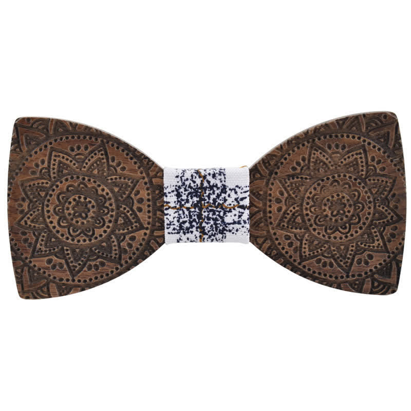 Men's Engraving Luxury Flower Wooden Bow Tie - White - image 5