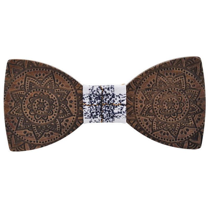 Men's Engraving Luxury Flower Wooden Bow Tie - White - image 5
