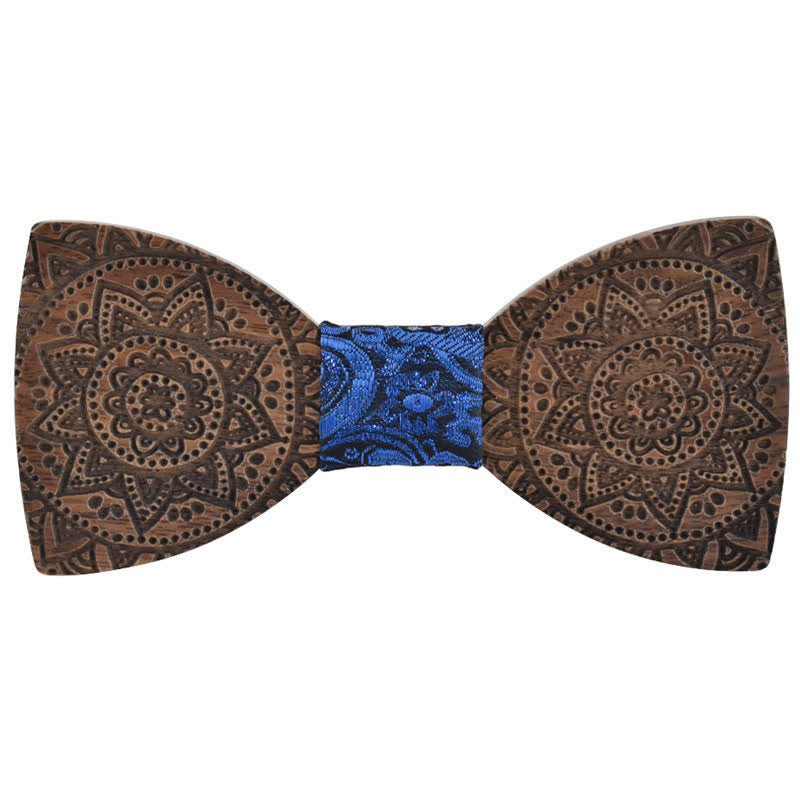 Men's Engraving Luxury Flower Wooden Bow Tie - Blue - image 6