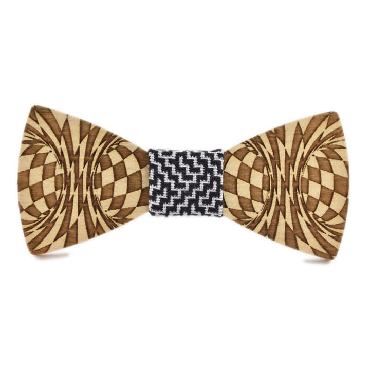 Men's Creative Dizzy Engraving Pattern Wooden Bow Tie - Black & White - image 5