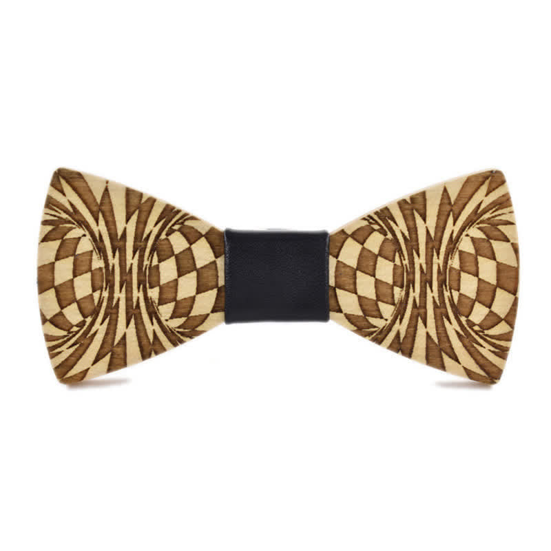 Men's Creative Dizzy Engraving Pattern Wooden Bow Tie - Black - image 0