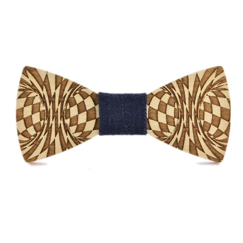 Men's Creative Dizzy Engraving Pattern Wooden Bow Tie - Dark Blue - image 4