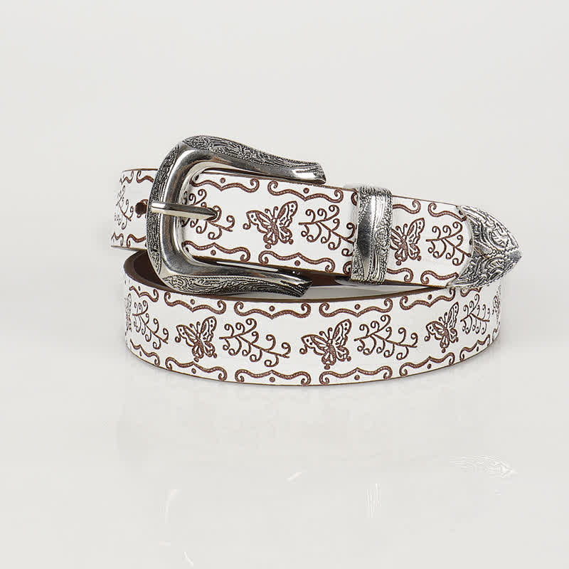 Women's Fairycore Printed Butterfly Thin Leather Belt - White - 32 - image 0