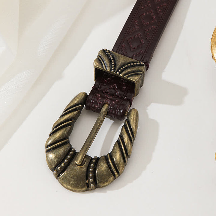 Women's Rhombus Embossed Coffee Leather Belt - image 4